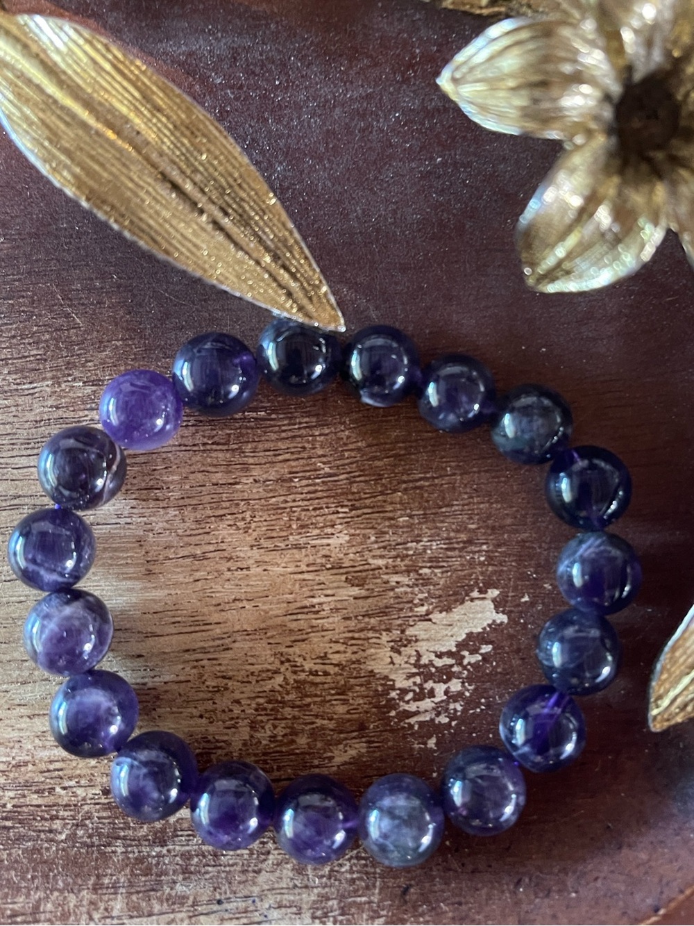 Amethyst Bead Stretch Bracelet - Purple Gemstone Women's Jewelry